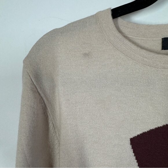 EXUS Beige Red Colorblock Geometric Sweater Size XL Modern Long Sleeve Knit - Picture 8 of 15